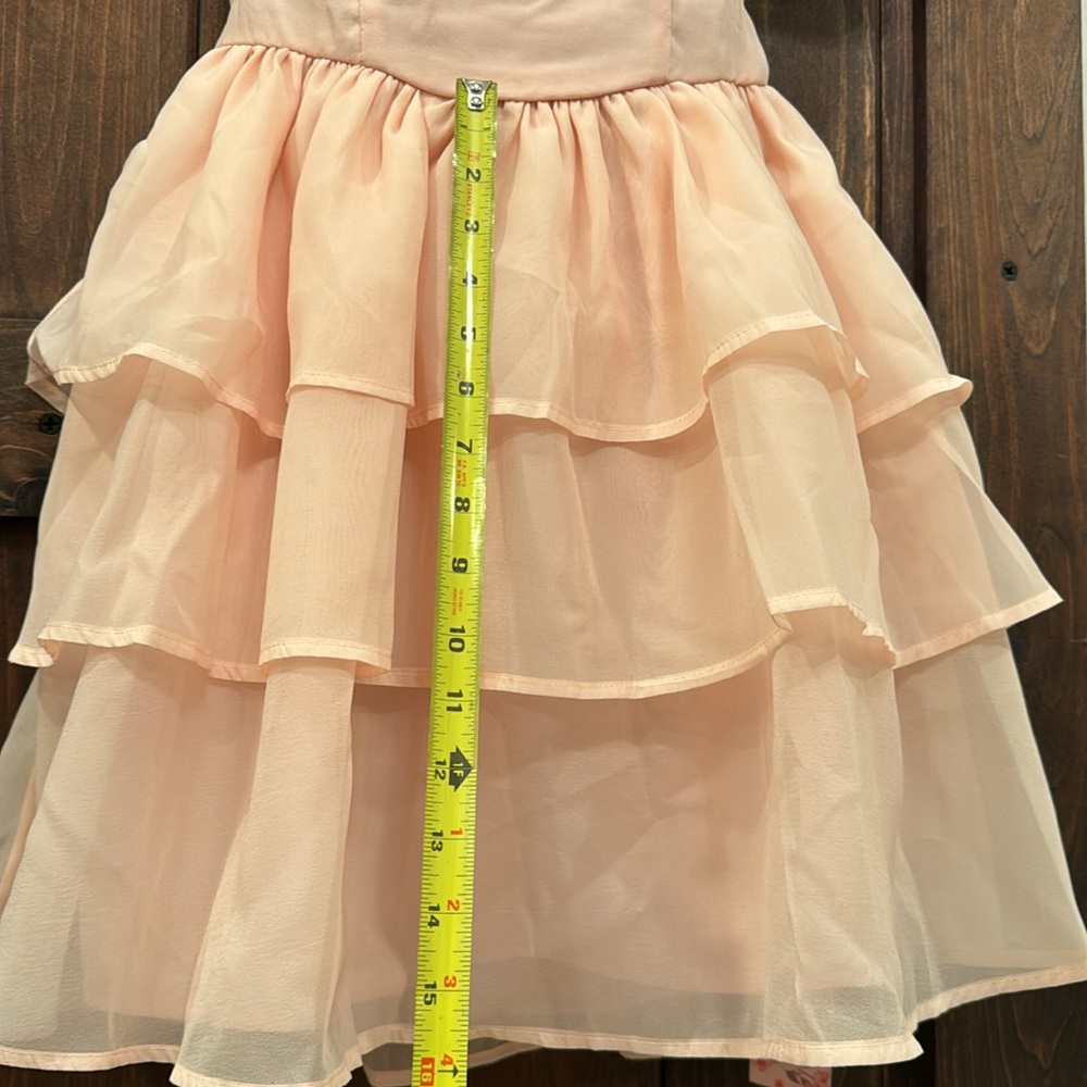 Solid Puff Sleeve Layered Ruffle Hem Dress - Size Small - Picture 8 of 10